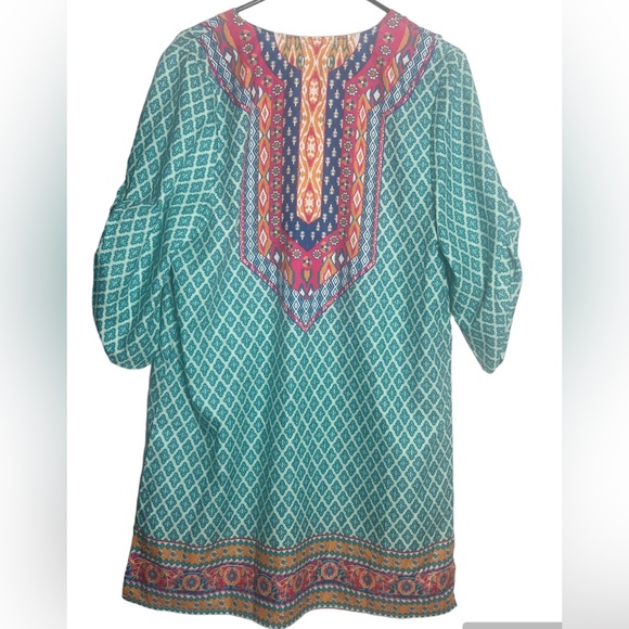 Urban CoCo Boho Print Tassel Toe Front Tunic Top/Dress size M Turquoise - Picture 3 of 14